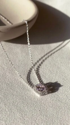 Gwen Light Pink Necklace White Gold Plated -Lustre Jewelry Shop GwenPendant Pink 2