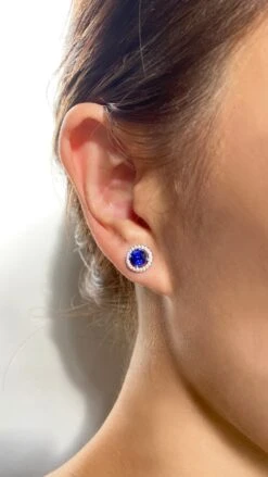 Gwen Sapphire Blue Studs White Gold Plated -Lustre Jewelry Shop GwenStuds SA LS2