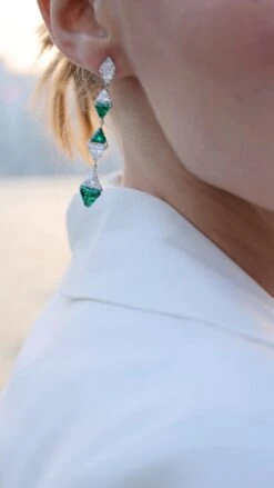 Izta Emerald Drops White Gold Plated -Lustre Jewelry Shop IZTAEARRING
