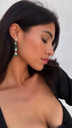 Izta Emerald Drops White Gold Plated -Lustre Jewelry Shop Izta Emerald Drops 77E