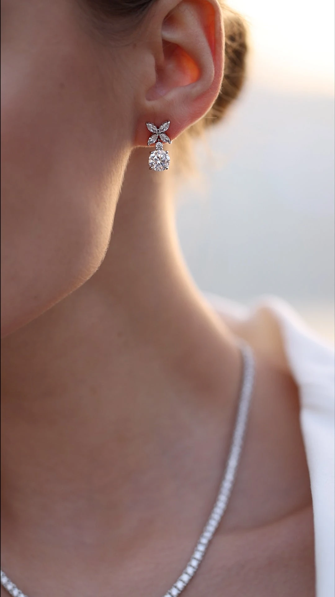 Jasmine Chicory Round Drop Earrings White Gold Plated 3 Jasmine Chicory Round Drop Earrings White Gold Plated