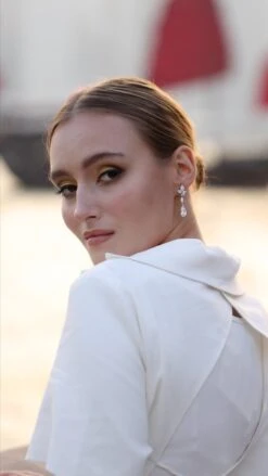 Josie Crosscut Pear Drop Earrings White Gold Plated 16 Josie Crosscut Pear Drop Earrings White Gold Plated -Lustre Jewelry Shop JOSIEZZZ