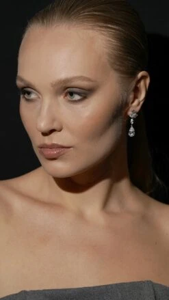 Josie Crosscut Pear Drop Earrings White Gold Plated 14 Josie Crosscut Pear Drop Earrings White Gold Plated -Lustre Jewelry Shop Josie Crosscut Pear Drop Earrings YU76S