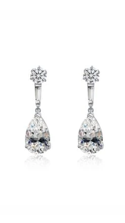 Kendall Round & Pear Drop Earrings White Gold Plated -Lustre Jewelry Shop KENDALL ROUND PEAR DROP EARRINGS d99ds