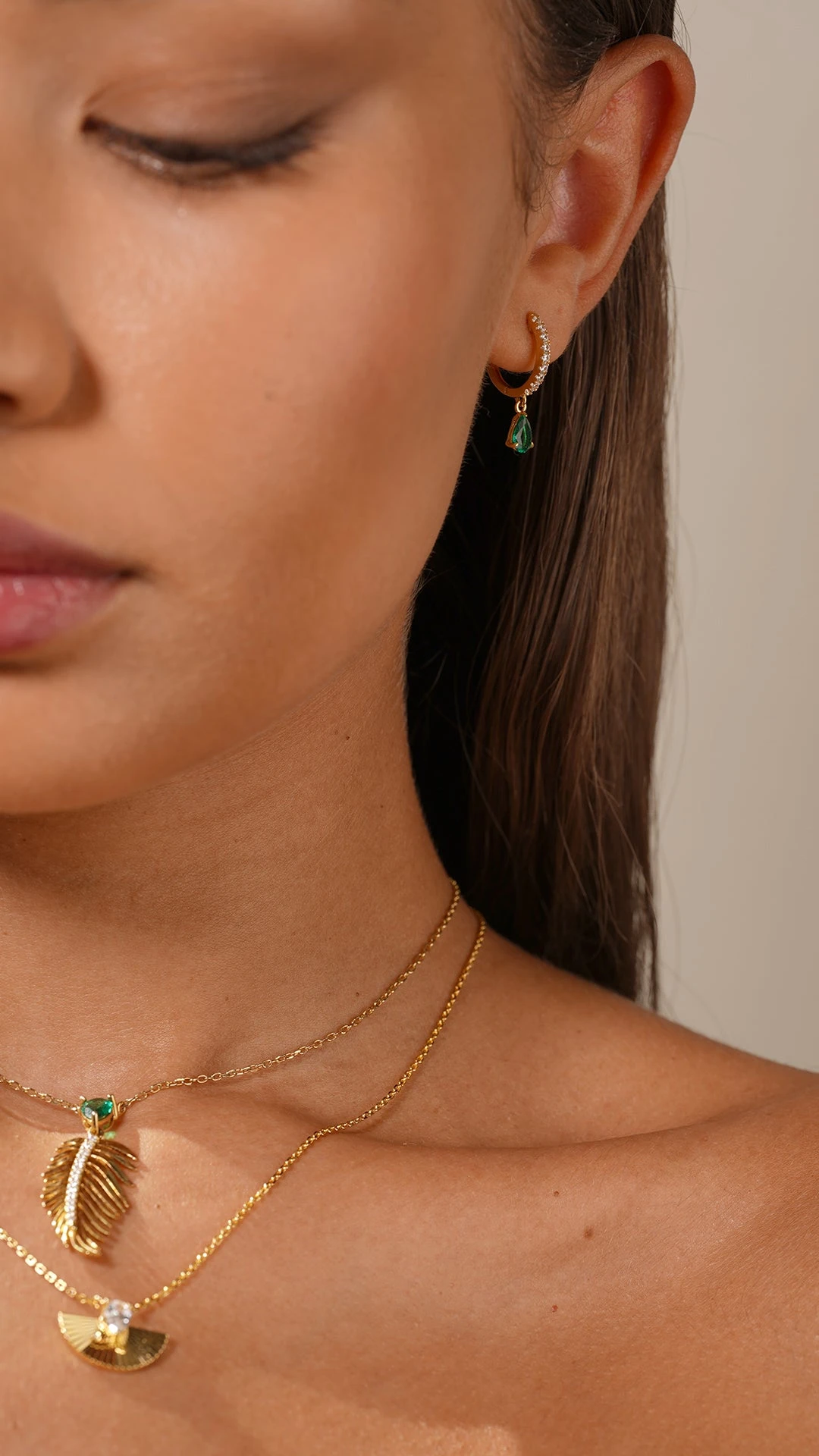 Leni Hoop Emerald Green 18K Gold Vermeil 17 Leni Hoop Emerald Green 18K Gold Vermeil - Image 15