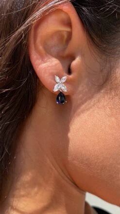 Lacey Pear Drop Earrings White Gold Plated