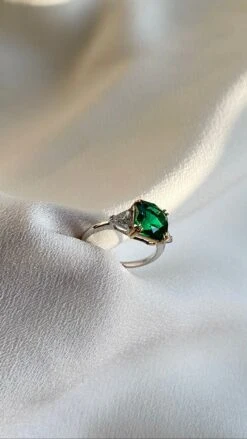 Leyton Flanders Emerald Ring White Gold Plated -Lustre Jewelry Shop LeytonFlandersEmeraldRing Still3