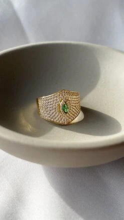 Makeda Emerald Ring 18K Gold Vermeil -Lustre Jewelry Shop MakedaRing YG 1