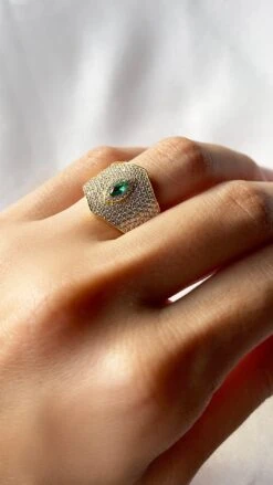 Makeda Emerald Ring 18K Gold Vermeil -Lustre Jewelry Shop MakedaRing YG 2