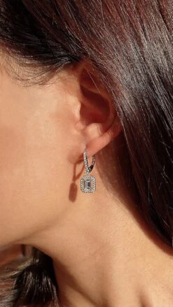 Moxie Emerald Borderset Drop Earrings White Gold Plated -Lustre Jewelry Shop Moxie Emerald Borderset Drop Earrings IOD