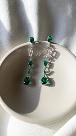 Oaklee Emerald Drop Earrings White Gold Plated -Lustre Jewelry Shop OakleeDropEarrings EM Still
