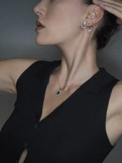 Eton Green Borderset Necklace White Gold Plated -Lustre Jewelry Shop PATPM2