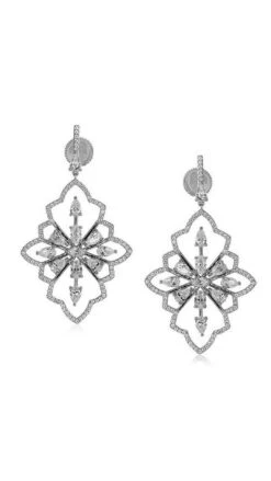 Rozeta Earrings White Gold Finish -Lustre Jewelry Shop Rozeta Earrings Silver JKS8JAH