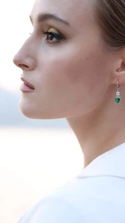 Shannon Green Emerald Euro Back Earrings White Gold Plated -Lustre Jewelry Shop SHANNON GREEN EMERALD EURO BACK EARRINGS 444833