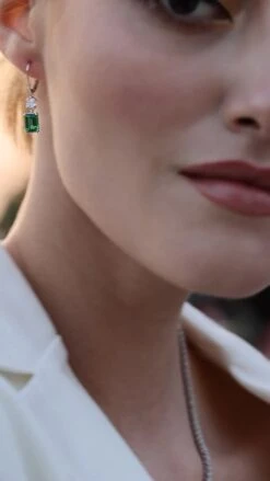 Shannon Green Emerald Euro Back Earrings White Gold Plated -Lustre Jewelry Shop SHANNON GREEN EMERALD EURO BACK EARRINGS 64664