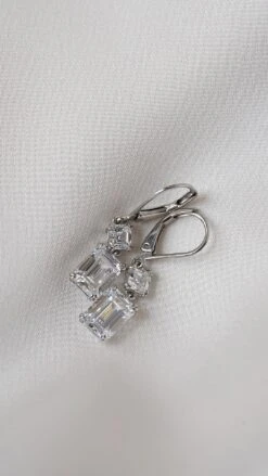 Shannon White Emerald Euro Back Earrings White Gold Plated -Lustre Jewelry Shop SHANNON WHITE EMERALD EURO BACK EARRINGS WHITE GOLD PLATED KO8S