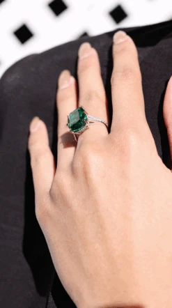 Tatum Emerald Cocktail Ring White Gold Plated -Lustre Jewelry Shop Screenshot2022 02 04at10.38.00pm