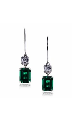 Shannon Green Emerald Euro Back Earrings White Gold Plated -Lustre Jewelry Shop Shannon Green Emerald Euro Back Earrings White Gold Plated 98IOD