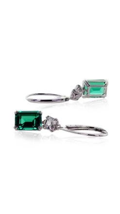 Shannon Green Emerald Euro Back Earrings White Gold Plated -Lustre Jewelry Shop Shannon Green Emerald Euro Back Earrings White Gold Plated OID