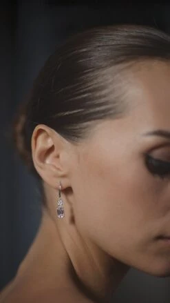 Shannon White Emerald Euro Back Earrings White Gold Plated -Lustre Jewelry Shop Shannon White Emerald Euro Back Earrings 898DD