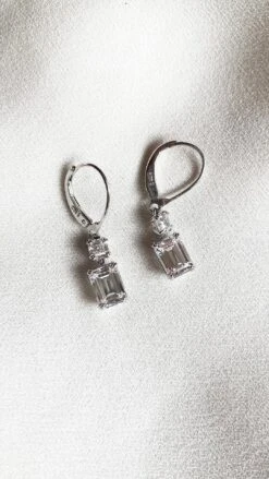 Shannon White Emerald Euro Back Earrings White Gold Plated -Lustre Jewelry Shop Shannon White Emerald Euro Back Earrings DIUKDJ