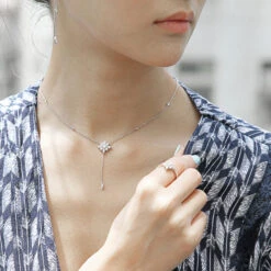 Camelia Drop Necklace White Gold Plated -Lustre Jewelry Shop SnowFlower Visual