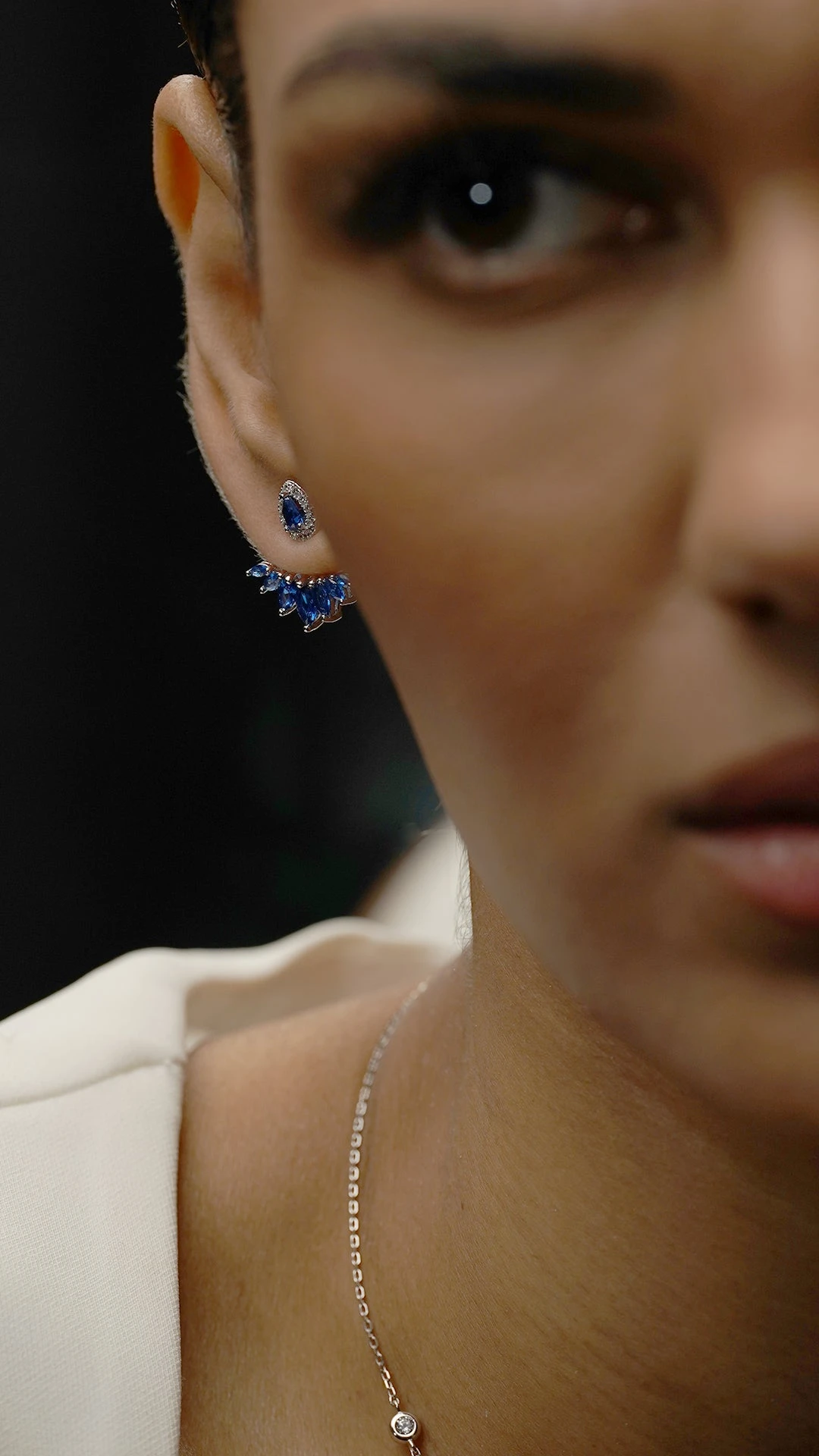 Suriya Sapphire Ear Jackets White Gold Plated 5 Suriya Sapphire Ear Jackets White Gold Plated - Image 3