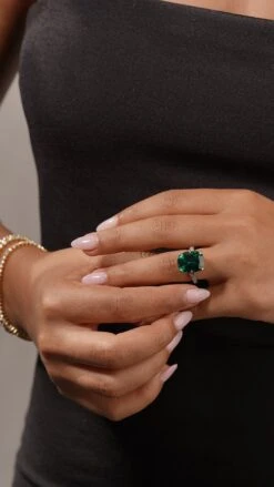 Tatum Emerald Cocktail Ring White Gold Plated -Lustre Jewelry Shop TATUM EMERALD COCKTAIL RING WHITE GOLD PLATED DJKS