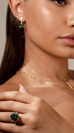 Tatum Emerald Cocktail Ring White Gold Plated -Lustre Jewelry Shop TATUM EMERALD COCKTAIL RING WHITE GOLD PLATED KJIUS