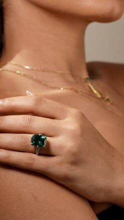 Tatum Emerald Cocktail Ring White Gold Plated -Lustre Jewelry Shop TATUM EMERALD COCKTAIL RING WHITE GOLD PLATED LJD98S