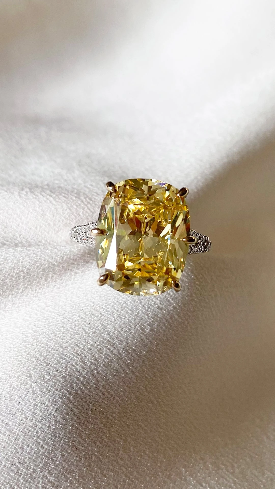 Tatum Canary Cushion Ring White Gold Plated 7 Tatum Canary Cushion Ring White Gold Plated - Image 5