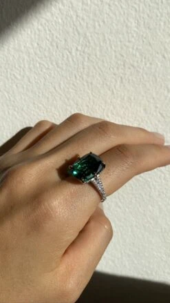 Tatum Emerald Cocktail Ring White Gold Plated -Lustre Jewelry Shop Tatum Emerald Cocktail Ring White Gold Plated 90LKS