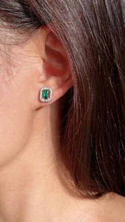 Eton Green Borderset Studs White Gold Plated -Lustre Jewelry Shop UntiqqqtDdflssSSxZXSAed 1