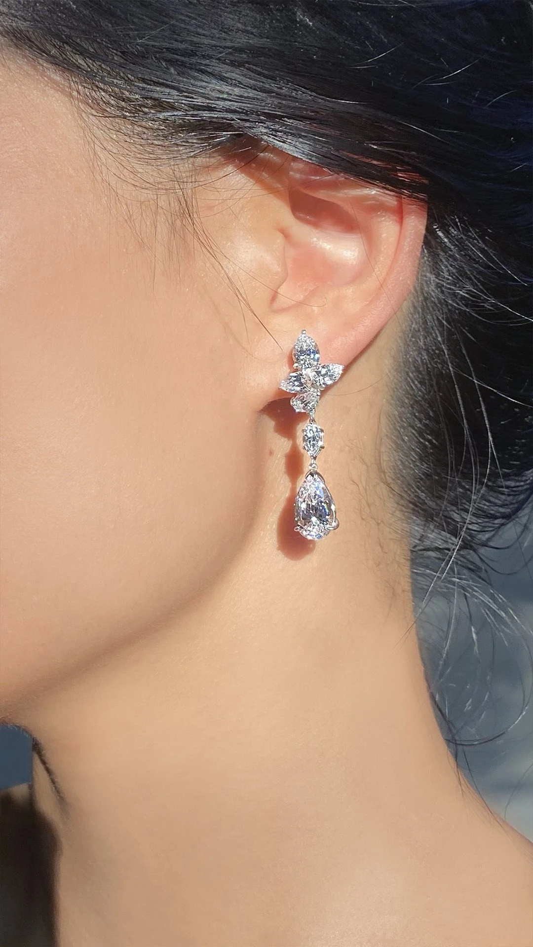 Josie Crosscut Pear Drop Earrings White Gold Plated 11 Josie Crosscut Pear Drop Earrings White Gold Plated - Image 9