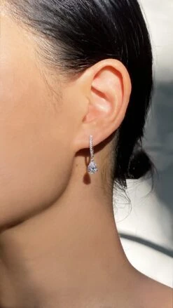 Walton Pear Microset Hoops In White Gold