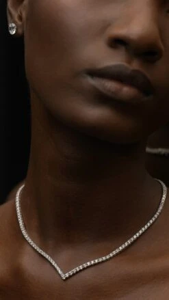 Vee Line Necklace White Gold Plated -Lustre Jewelry Shop Vee Line Necklace IOD89S