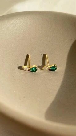 Zeta Studs Emerald 18K Gold Vermeil -Lustre Jewelry Shop ZetaStuds 2