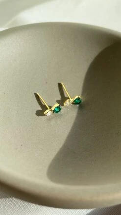 Zeta Studs Emerald 18K Gold Vermeil -Lustre Jewelry Shop ZetaStuds 3